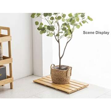 PELYN Bamboo Shower Bath Mat for Bathroom, Non-Slip Bamboo Wood Bathroom Mats for Inside or Outside (19.7 x 12.2 inches)