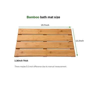 PELYN Bamboo Shower Bath Mat for Bathroom, Non-Slip Bamboo Wood Bathroom Mats for Inside or Outside (19.7 x 12.2 inches)