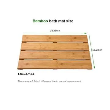 PELYN Bamboo Shower Bath Mat for Bathroom, Non-Slip Bamboo Wood Bathroom Mats for Inside or Outside (19.7 x 12.2 inches)