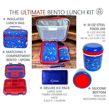 Bento Box with Thermal Stainless Steel Food Jar for Hot-Cold Food or Soup, Insulated Lunch Bag, & Ic...