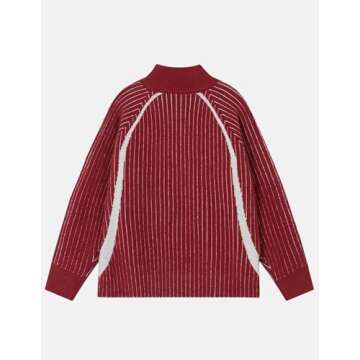 Aelfric Eden Vintage Striped Quarter Zip Sweaters for Women Knit Long Sleeve Drop Shoulder Pullover Sweater Y2K Fall Outfits Red X-Small