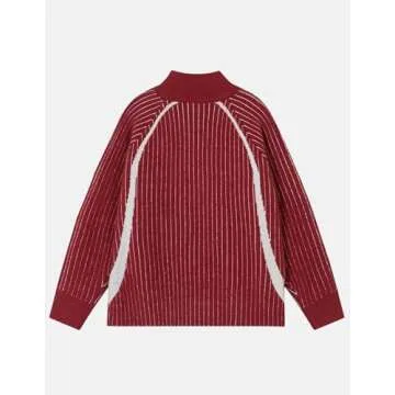 Aelfric Eden Vintage Striped Quarter Zip Sweaters for Women Knit Long Sleeve Drop Shoulder Pullover Sweater Y2K Fall Outfits Red X-Small