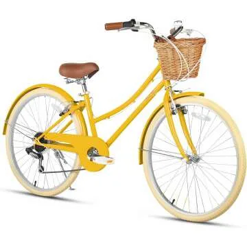 Missy 20" 24" 26" inch Girl Cruiser 6-Speed Hybrid City Bicycle for Youth Over 6 Years Old with Wicker Basket & Lightweight, Multiple Colors