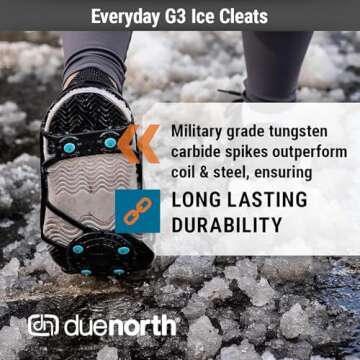 Due North Everyday G3 Ice Cleats for Shoes & Boots - Traction Spikes for Men & Women to Improve Grip on Snow & Ice