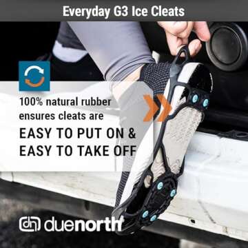 Due North Everyday G3 Ice Cleats for Shoes & Boots - Traction Spikes for Men & Women to Improve Grip on Snow & Ice