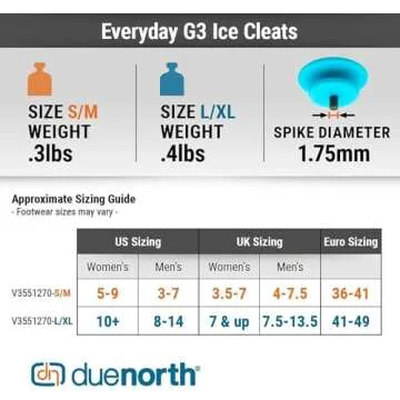 Due North Everyday G3 Ice Cleats for Shoes & Boots - Traction Spikes for Men & Women to Improve Grip on Snow & Ice