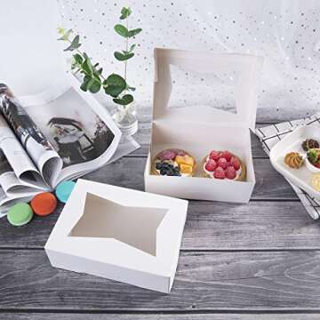 ONE MORE [25pcs] 8inch Cookie Boxes with Window Lid,White Cardboard Pops Treat Gift Bakery Box for Muffins and Pastry,Strawberries Chocolate Container in Bulk 8" x 5 3/4" x 2 1/2",Pack of 25