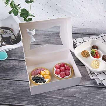 ONE MORE [25pcs] 8inch Cookie Boxes with Window Lid,White Cardboard Pops Treat Gift Bakery Box for Muffins and Pastry,Strawberries Chocolate Container in Bulk 8" x 5 3/4" x 2 1/2",Pack of 25