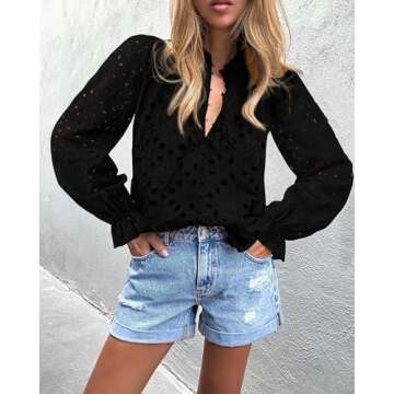 BTFBM Women Lace Eyelet Tops for Elegant Casual Outfits
