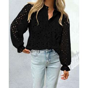BTFBM Women Lace Eyelet Tops for Elegant Casual Outfits