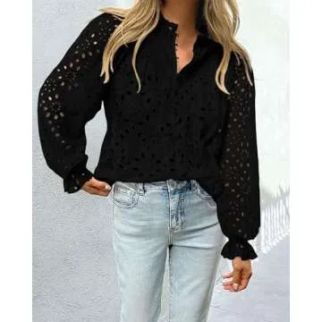 BTFBM Women Lace Eyelet Tops for Elegant Casual Outfits