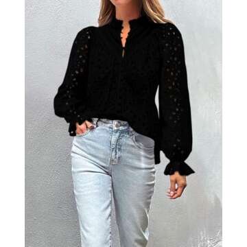 BTFBM Women Lace Eyelet Tops for Elegant Casual Outfits