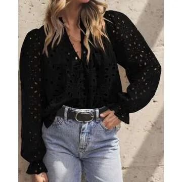 BTFBM Women Lace Eyelet Tops for Elegant Casual Outfits