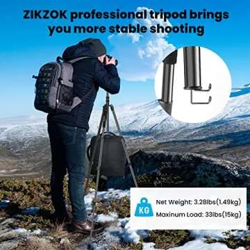 ZIKZOK 80" Camera Tripod,Travel Lightweight Heavy Duty Tripods & Monopods with 360°Ball Head,Phone Holder,33lb Load,Compatible with DSLR Cameras,Smart Phone,Projector,Webcam,Spotting Scopes