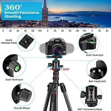 ZIKZOK 80" Camera Tripod,Travel Lightweight Heavy Duty Tripods & Monopods with 360°Ball Head,Phone Holder,33lb Load,Compatible with DSLR Cameras,Smart Phone,Projector,Webcam,Spotting Scopes