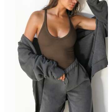 Racerback Tank Tops for Women Yoga Gym Workout Cami Top Fitted Sexy Low Cut Ribbed Sleeveless Shirts Coffee