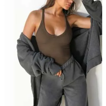 Racerback Tank Tops for Women Yoga Gym Workout Cami Top Fitted Sexy Low Cut Ribbed Sleeveless Shirts Coffee