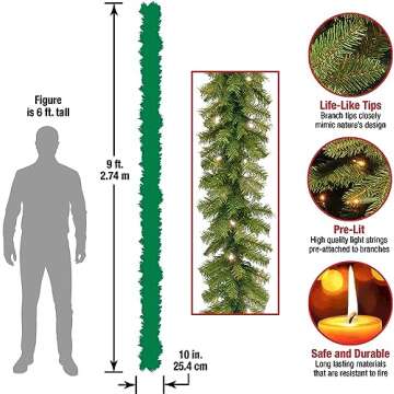 National Tree Company Pre-Lit Artificial Christmas Garland, Green, Norwood Fir, White Lights, Battery Operated, Christmas Collection, 9 Feet