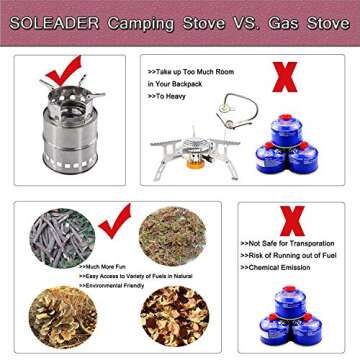 SOLEADER Portable Wood Burning Camp Stoves - Stainless Steel Compact Gasifier Stove - Twig Stove For...