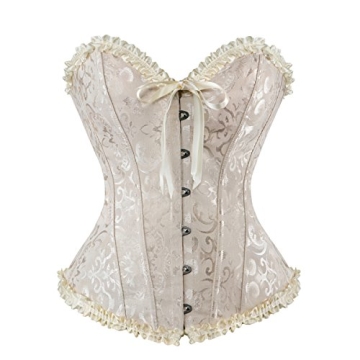 Frawirshau Lace Up Boned Overbust Corset Bustier in Beige XS