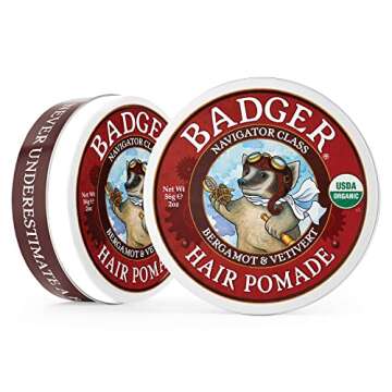 Badger Hair Pomade for Men, 100% Organic, Easy to Use, Subtle Masculine Scent, Medium Hold Hair Pomade with Medium Shine Finish, 2 oz Tin