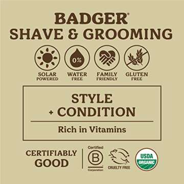 Badger Hair Pomade for Men, 100% Organic, Easy to Use, Subtle Masculine Scent, Medium Hold Hair Pomade with Medium Shine Finish, 2 oz Tin