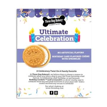 Three Dog Bakery Birthday Confetti Lick’n Crunch! - Dog Friendly Birthday Cookies, Cake-Flavored D...