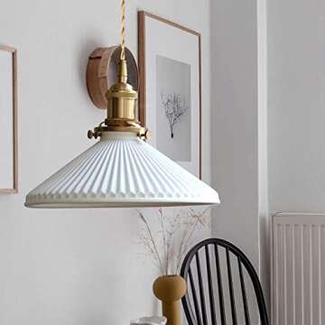 ESSZYIE E26 Modern Pendant Light, Minimalist Pleated Ceramic Pendant Light, Kitchen Island Bedroom D...