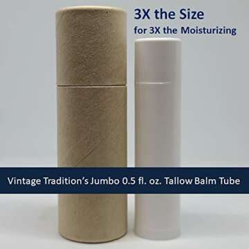 Vintage Tradition Moisturizing Beef Tallow Lip Balm – Tube Lip Moisturizer with Peppermint Essential Oil Hydrates & Soothes Dry Lips – Grass-Fed Tallow Balm for Skin Care, 0.5 Fl. Oz.