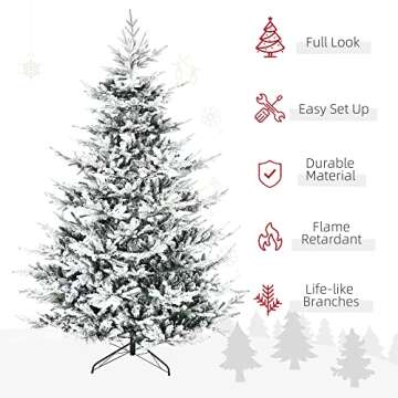 HOMCOM 8 Foot Pine Snow Flocked Artificial Christmas Tree with 1479 Realistic Cedar Branches, Auto Open, Home Holiday Decoration, Green