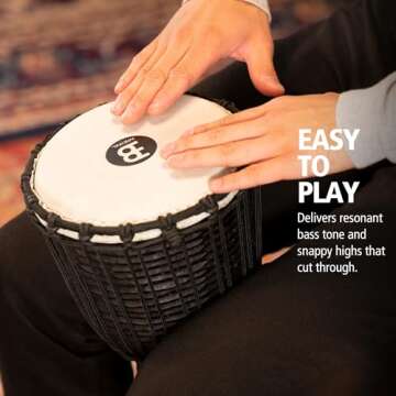 Meinl Percussion Djembe Hand Drum Circle Instrument, Carved Mahogany Headliner Series — NOT Made i...