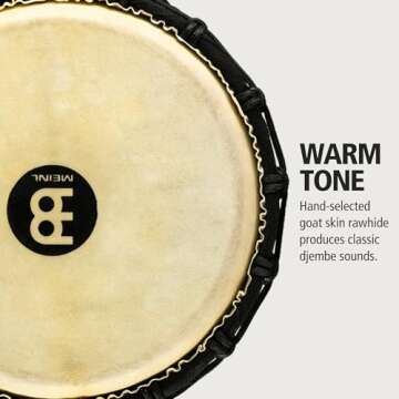 Meinl Percussion Djembe Hand Drum Circle Instrument, Carved Mahogany Headliner Series — NOT Made in China — African Mali Weave Ropes, 2-Year Warranty, Black River, Small (HDJ3-S)