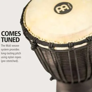 Meinl Percussion Djembe Hand Drum Circle Instrument, Carved Mahogany Headliner Series — NOT Made in China — African Mali Weave Ropes, 2-Year Warranty, Black River, Small (HDJ3-S)