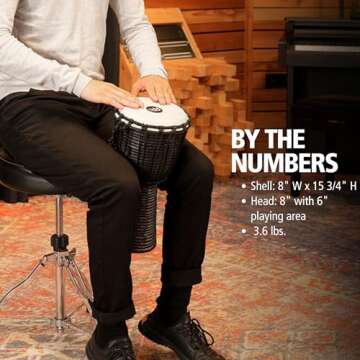 Meinl Percussion Djembe Hand Drum Circle Instrument, Carved Mahogany Headliner Series — NOT Made in China — African Mali Weave Ropes, 2-Year Warranty, Black River, Small (HDJ3-S)