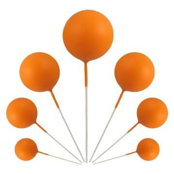 Gyufise 30Pcs Balls Cake Toppers Ball Cake Picks Foam Ball Shaped Cupcake Toppers Mini Balloons Baby Shower Cake Decorations for Wedding Enaggement Bridal Shower Birthday Party Supplies Orange