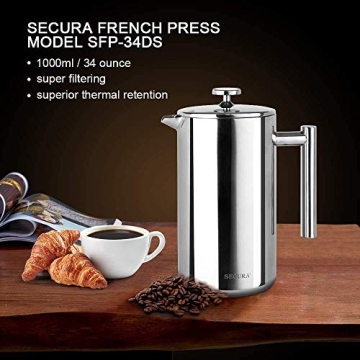Secura French Press Coffee Maker - 34oz Stainless Steel