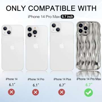 Anuck for iPhone 14 Pro Max Case Wavy Edge Water Ripple Pattern Design, Cute Wave Curly Frame Shape Soft Flexible TPU Shockproof Full-Body Protective Phone Case Cover for Women Girls, Shiny Silver