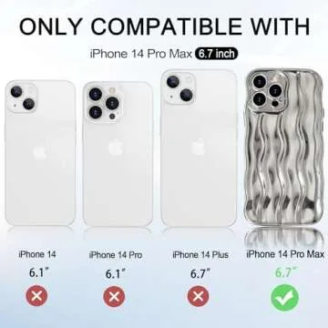 Anuck for iPhone 14 Pro Max Case Wavy Edge Water Ripple Pattern Design, Cute Wave Curly Frame Shape Soft Flexible TPU Shockproof Full-Body Protective Phone Case Cover for Women Girls, Shiny Silver