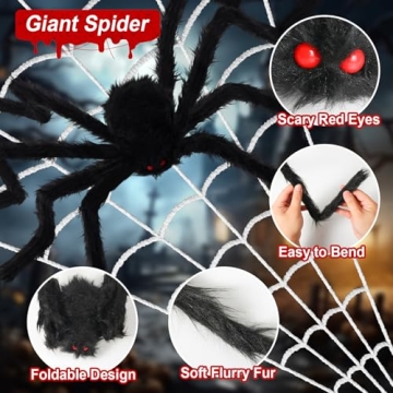 Land Guard 240'' Big Spider Web Halloween Decor with Huge Spider for Spooky Fun