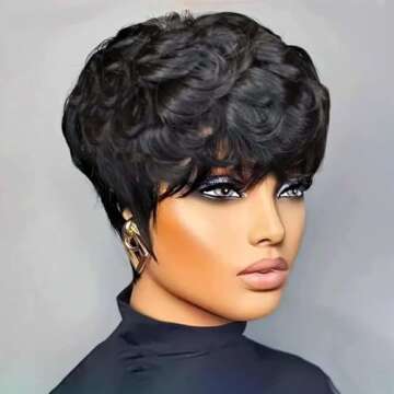 Tgezer Pixie Cut Wig Human Hair Short Layered Pixie Cut Wigs for Black Women Glueless None Lace Front Wig Short Straight Bob Wig Wear and Go Wig