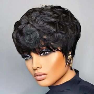 Tgezer Pixie Cut Wig Human Hair Short Layered Pixie Cut Wigs for Black Women Glueless None Lace Front Wig Short Straight Bob Wig Wear and Go Wig