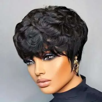 Tgezer Human Hair Pixie Cut Wig for Stylish Women