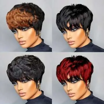 Tgezer Human Hair Pixie Cut Wig for Stylish Women