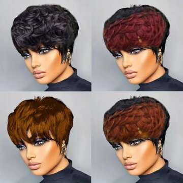 Tgezer Pixie Cut Wig Human Hair Short Layered Pixie Cut Wigs for Black Women Glueless None Lace Front Wig Short Straight Bob Wig Wear and Go Wig