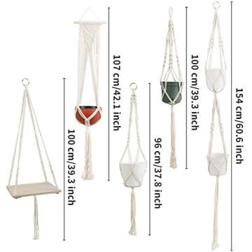 EHWINE 5 Pack Hanging Planter, Macrame Plant Hanger Tall Handmade Indoor Plant Stand Hanging Planter...