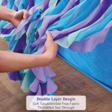 leegleri 6FT/72inch Mermaid Curly Willow Tulle Ruffle Table Skirt Rectangle Tables or Round Tables, Blue Tutu Table Skirt for Baby Shower Baby Shark Birthday Party