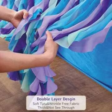 leegleri 6FT/72inch Mermaid Curly Willow Tulle Ruffle Table Skirt Rectangle Tables or Round Tables, Blue Tutu Table Skirt for Baby Shower Baby Shark Birthday Party