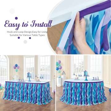 leegleri 6FT/72inch Mermaid Curly Willow Tulle Ruffle Table Skirt Rectangle Tables or Round Tables, Blue Tutu Table Skirt for Baby Shower Baby Shark Birthday Party
