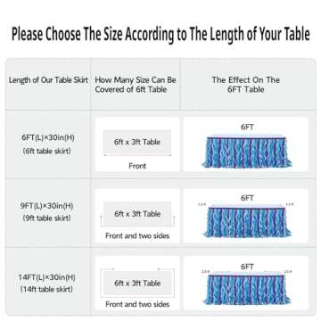 leegleri 6FT/72inch Mermaid Curly Willow Tulle Ruffle Table Skirt Rectangle Tables or Round Tables, Blue Tutu Table Skirt for Baby Shower Baby Shark Birthday Party