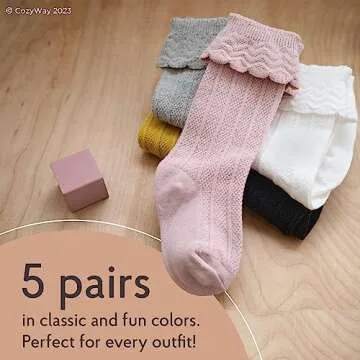 CozyWay Baby Knee High Socks For Baby Girls Infant 6-12 Months 5-5 Pack